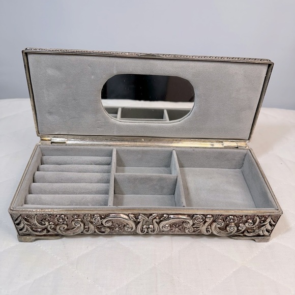 Vintage Godinger Ornate Silver Tone Decorative Jewelry Box 1992 Sturdy Metal - Picture 11 of 14
